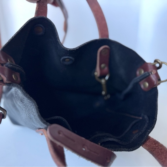 Go Forth Goods Avery Leather Tote Bag Mini Crossbody Color Block - Picture 6 of 15